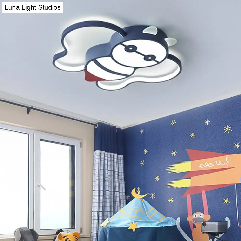 Kids Bee Design Led Ceiling Lamp - Blue Flush Mount Lighting For Childrens Room Acrylic Warm/White