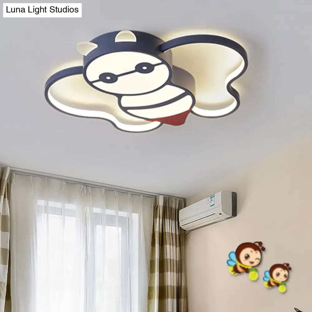 Kids Bee Design Led Ceiling Lamp - Blue Flush Mount Lighting For Children’s Room Acrylic