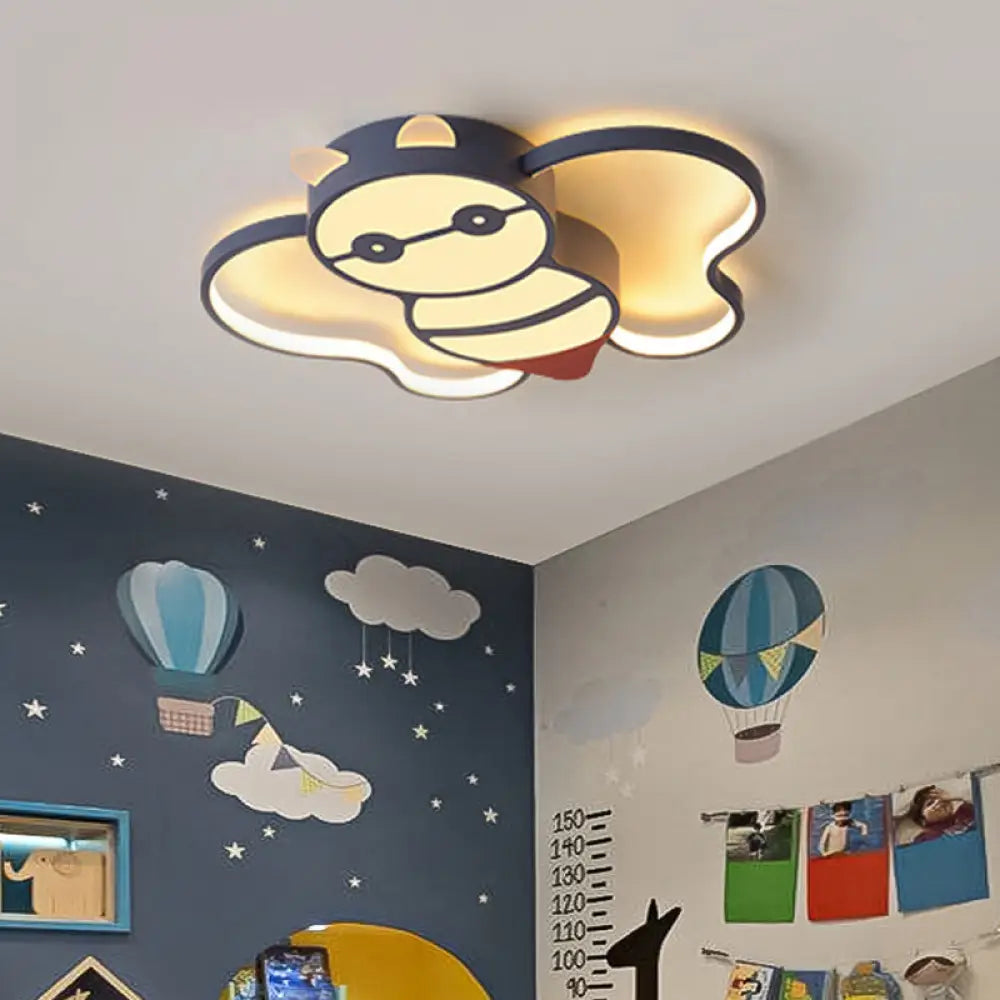 Kids Bee Design Led Ceiling Lamp - Blue Flush Mount Lighting For Children’s Room Acrylic