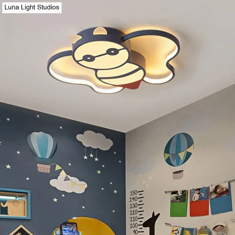 Kids Bee Design Led Ceiling Lamp - Blue Flush Mount Lighting For Childrens Room Acrylic Warm/White