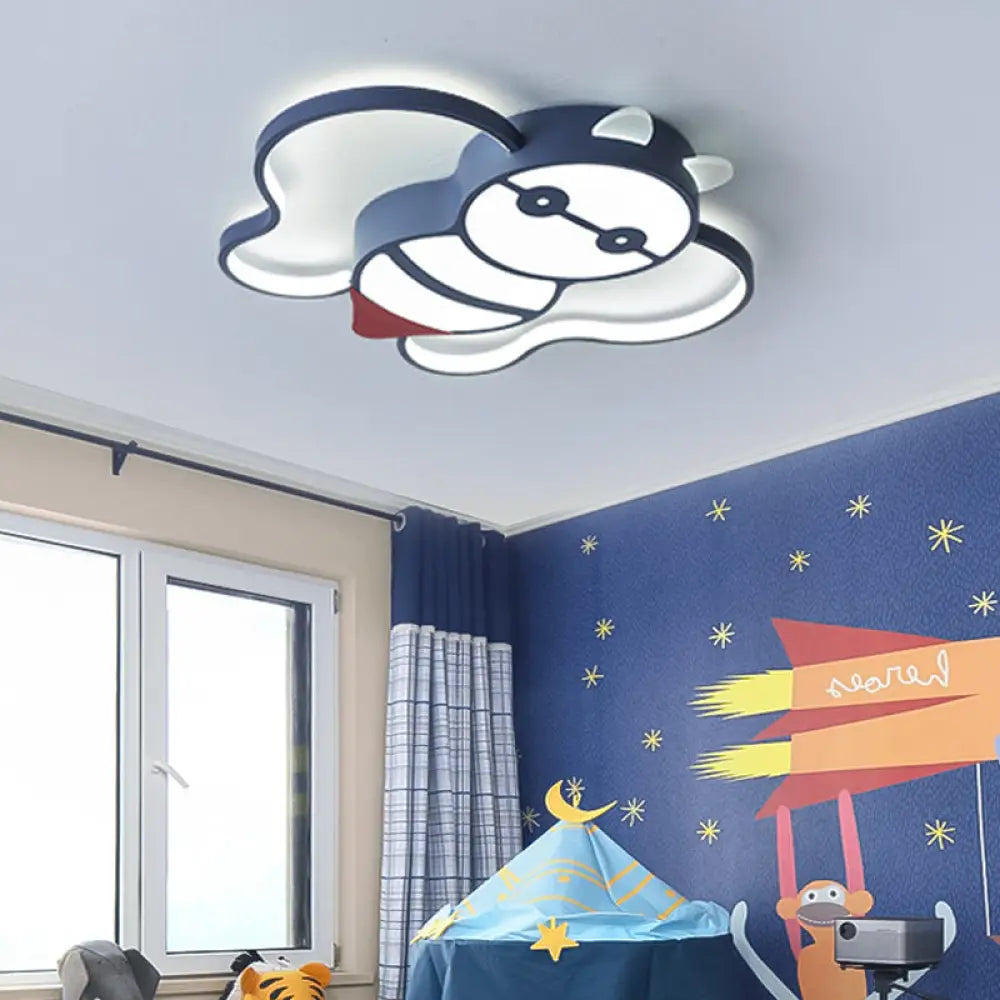 Kids Bee Design Led Ceiling Lamp - Blue Flush Mount Lighting For Children’s Room Acrylic