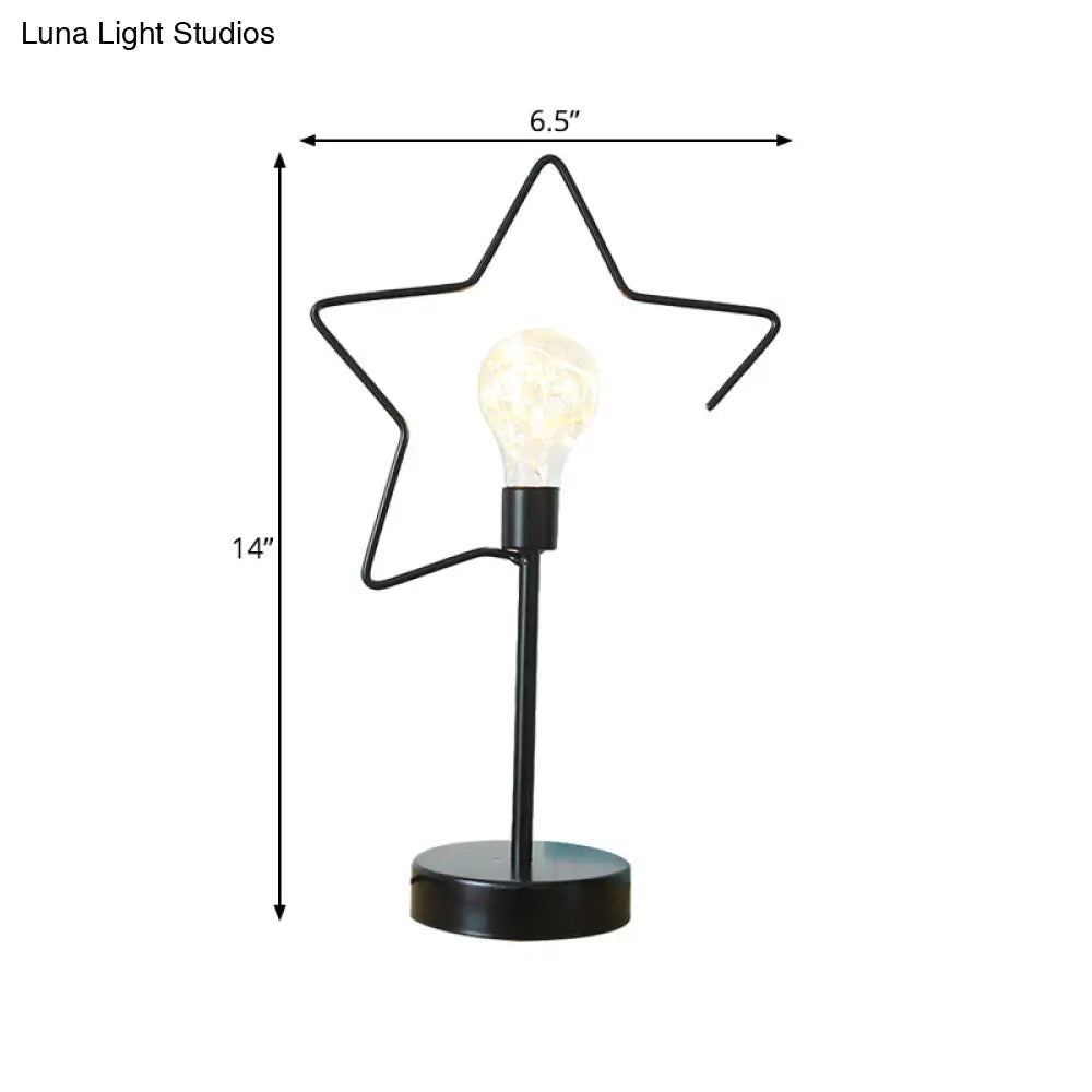 Kids Black/Gold Led Bedside Table Lamp With Star And Loving Heart Iron Frame