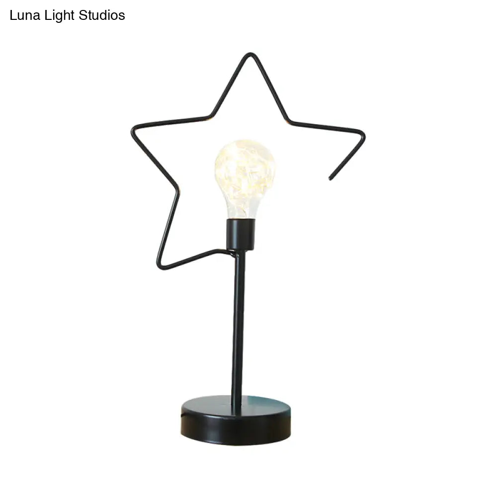 Kids Black/Gold Led Bedside Table Lamp With Star And Loving Heart Iron Frame