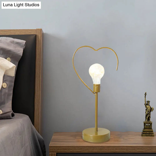 Kids Black/Gold Led Bedside Table Lamp With Star And Loving Heart Iron Frame