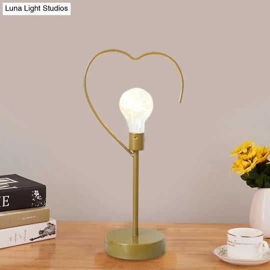 Kids Black/Gold Led Bedside Table Lamp With Star And Loving Heart Iron Frame