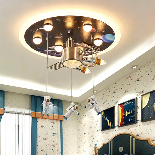 Kids Black Space Satellite Flushmount Lighting With Acrylic Shade - 9 - Bulb Ceiling Flush Mount