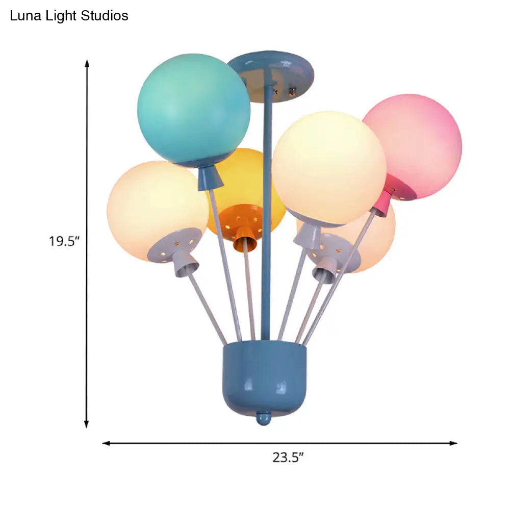 Kids Blue Ceiling Light: 6 Lights Nursery Semi Flush Mount With Colorful Balloon Glass Shades