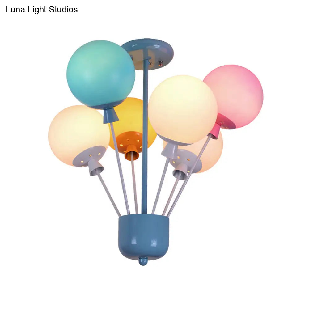Kids Blue Ceiling Light: 6 Lights Nursery Semi Flush Mount With Colorful Balloon Glass Shades