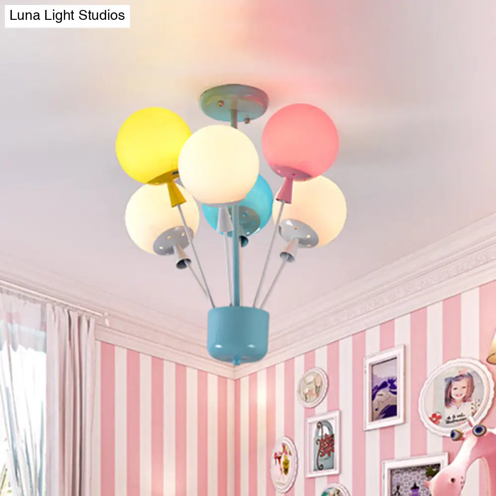 Kids Blue Ceiling Light: 6 Lights Nursery Semi Flush Mount With Colorful Balloon Glass Shades