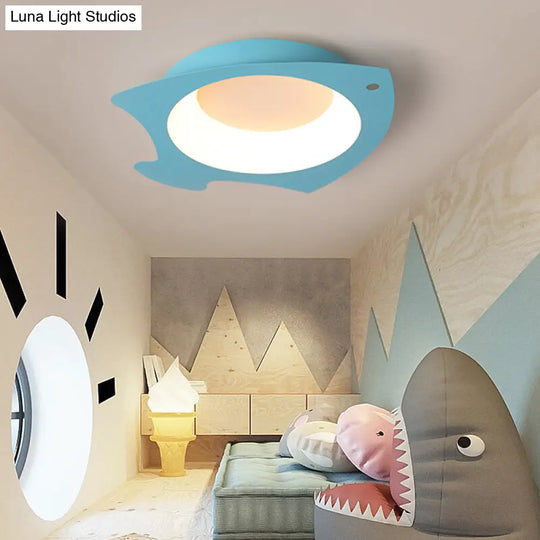 Kids Blue Fish Shaped Led Flushmount Lamp For Ceiling - Cartoon Silicone Light Childrens Room