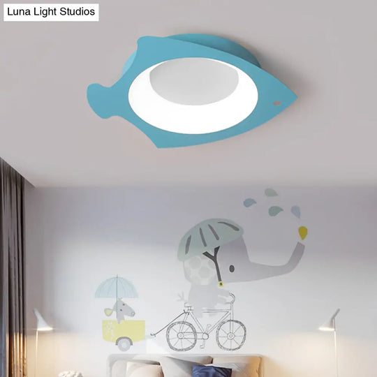 Kids’ Blue Fish Shaped Led Flushmount Lamp For Ceiling - Cartoon Silicone Light Children’s Room