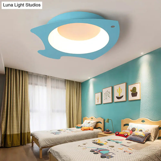 Kids’ Blue Fish Shaped Led Flushmount Lamp For Ceiling - Cartoon Silicone Light Children’s Room