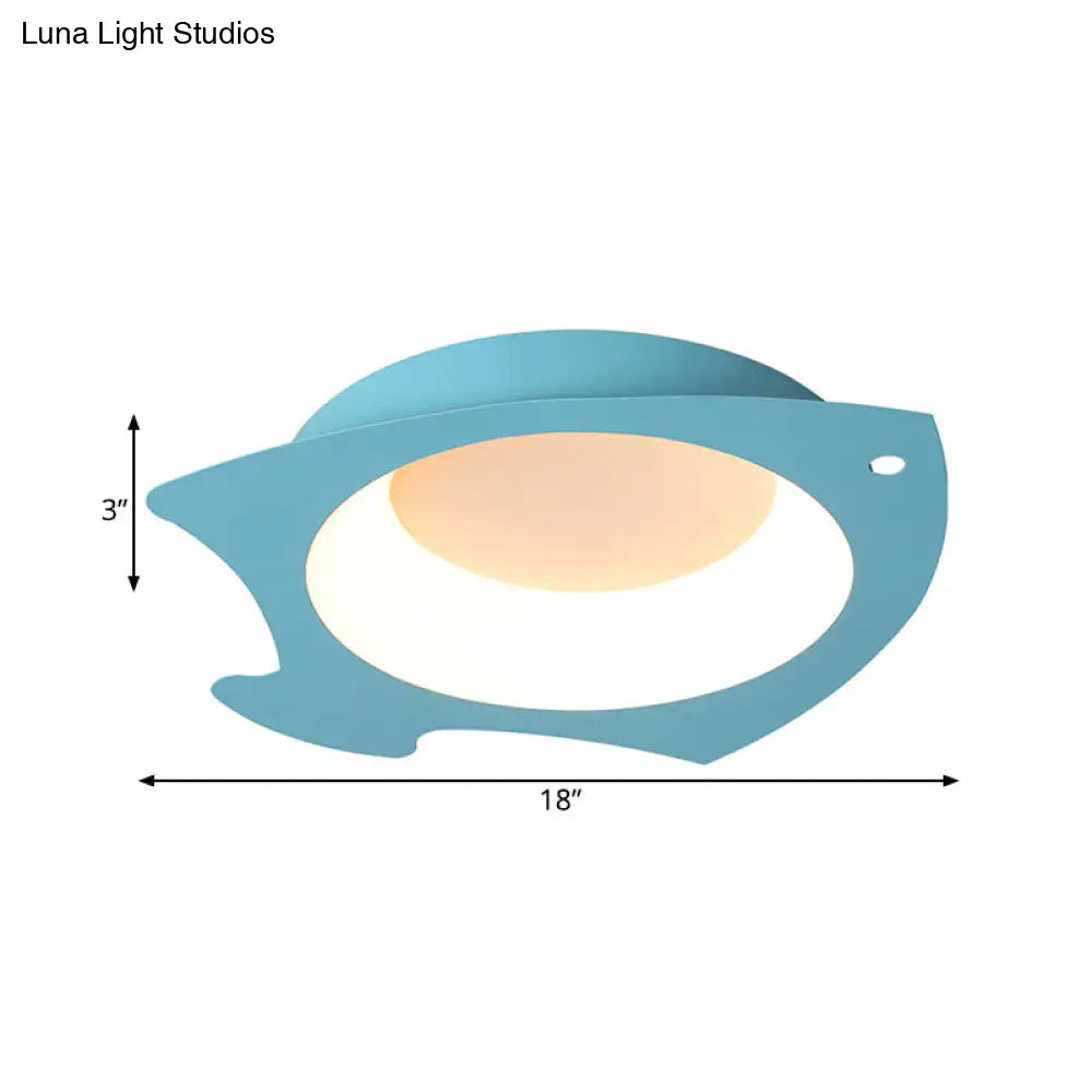 Kids Blue Fish Shaped Led Flushmount Lamp For Ceiling - Cartoon Silicone Light Childrens Room