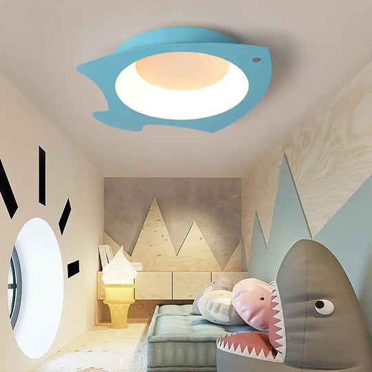 Kids’ Blue Fish Shaped Led Flushmount Lamp For Ceiling - Cartoon Silicone Light Children’s Room