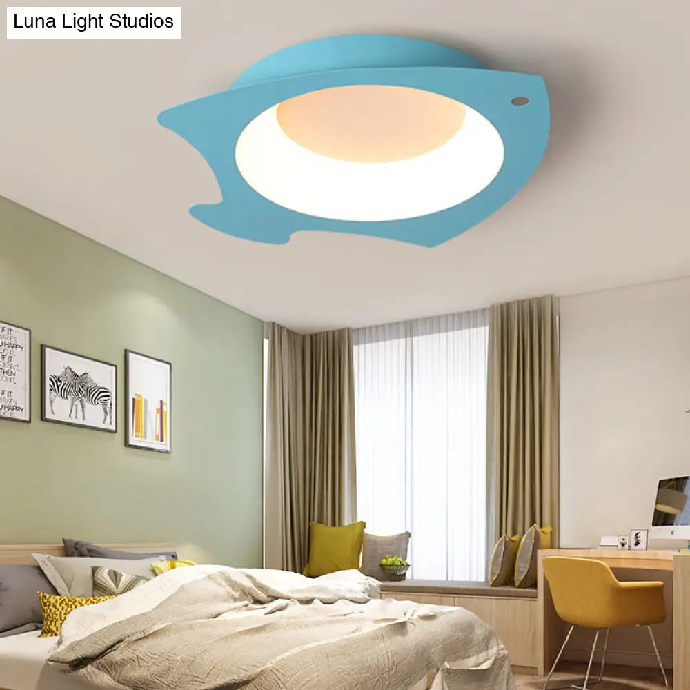 Kids Blue Fish Shaped Led Flushmount Lamp For Ceiling - Cartoon Silicone Light Childrens Room