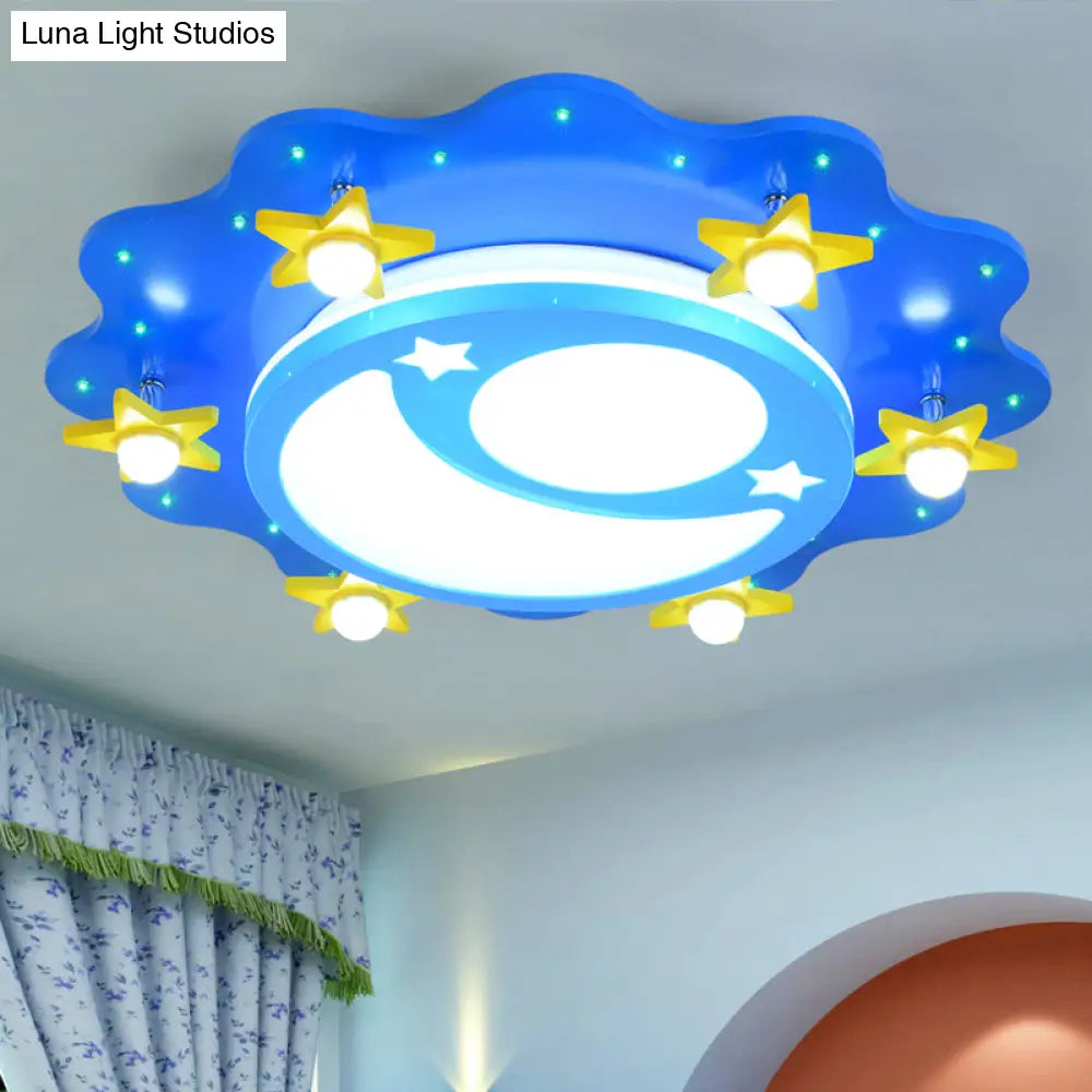 Kids Blue Led Ceiling Light With Acrylic Moon And Star Design