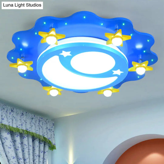 Kids Blue Led Ceiling Light With Acrylic Moon And Star Design