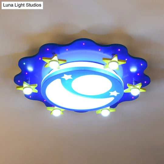 Kids Blue Led Ceiling Light With Acrylic Moon And Star Design