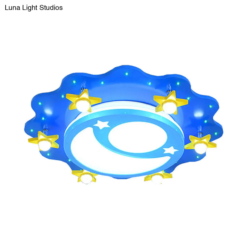 Kids Blue Led Ceiling Light With Acrylic Moon And Star Design