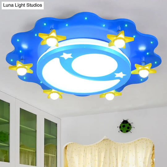 Kids Blue Led Ceiling Light With Acrylic Moon And Star Design