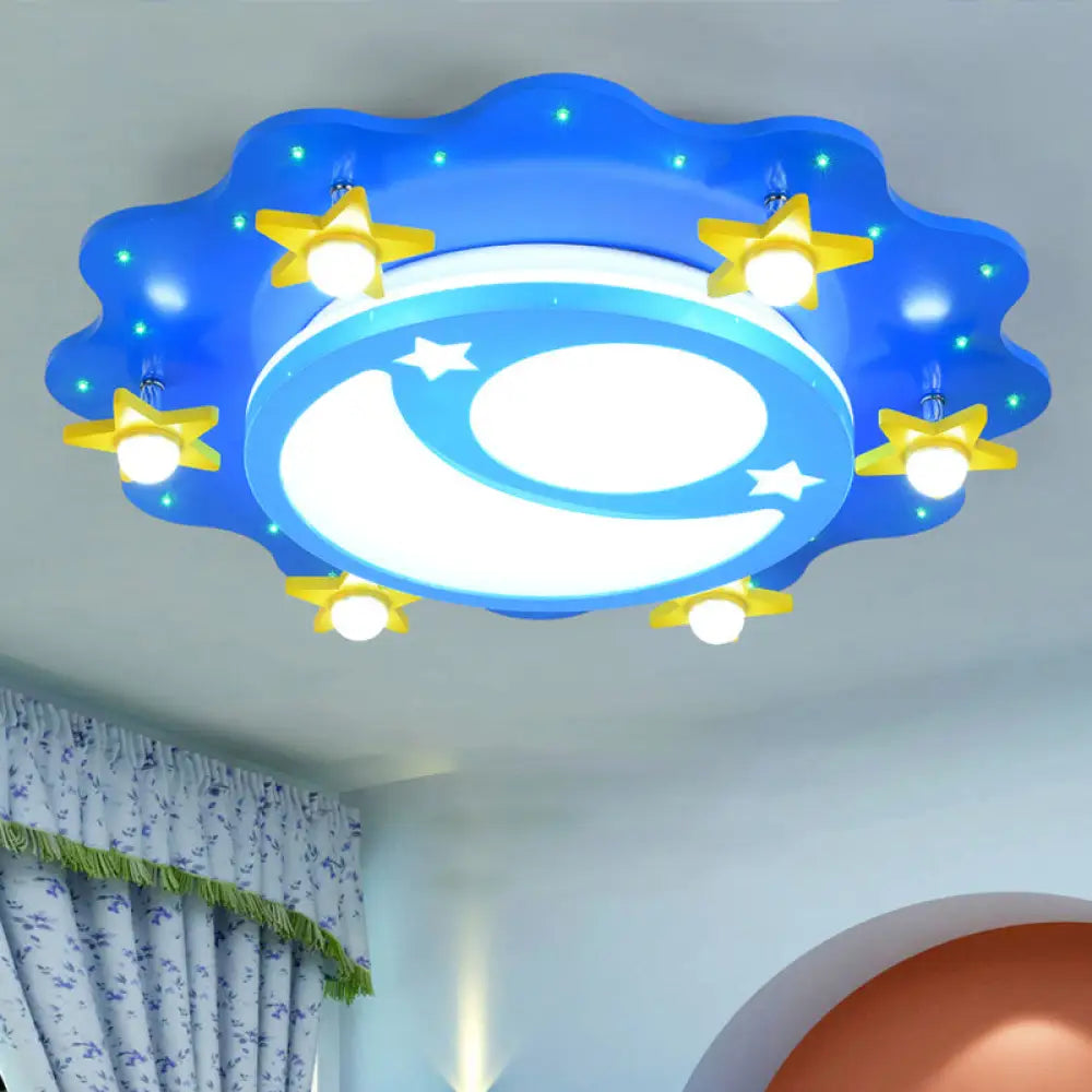 Kids Blue Led Ceiling Light With Acrylic Moon And Star Design