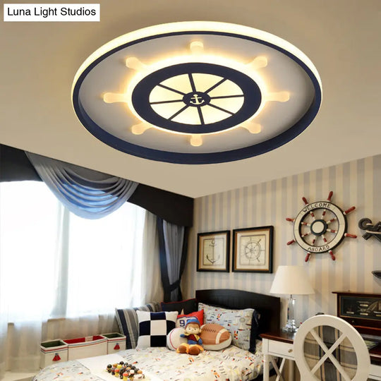 Kids Blue Round Ceiling Light With Rudder Design And Led Acrylic - 18/23.5 Wide In Warm/White / 18