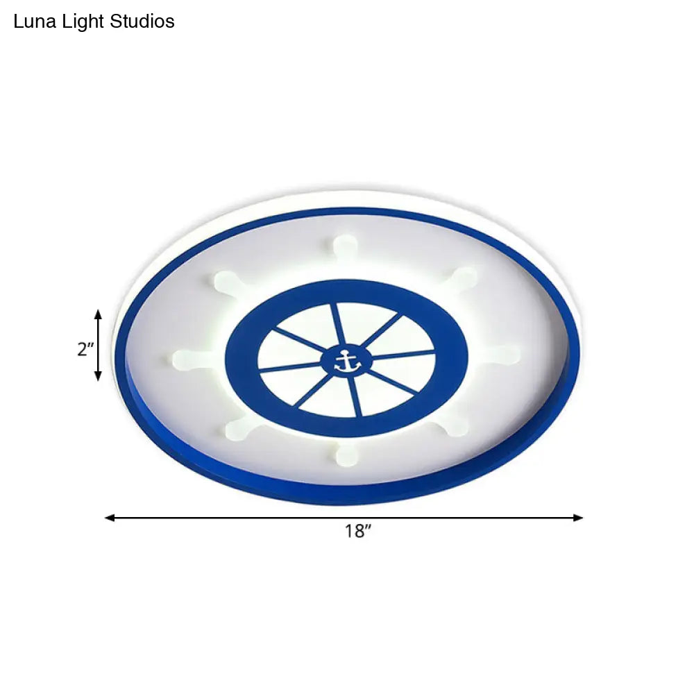 Kids Blue Round Ceiling Light With Rudder Design And Led Acrylic - 18/23.5 Wide In Warm/White