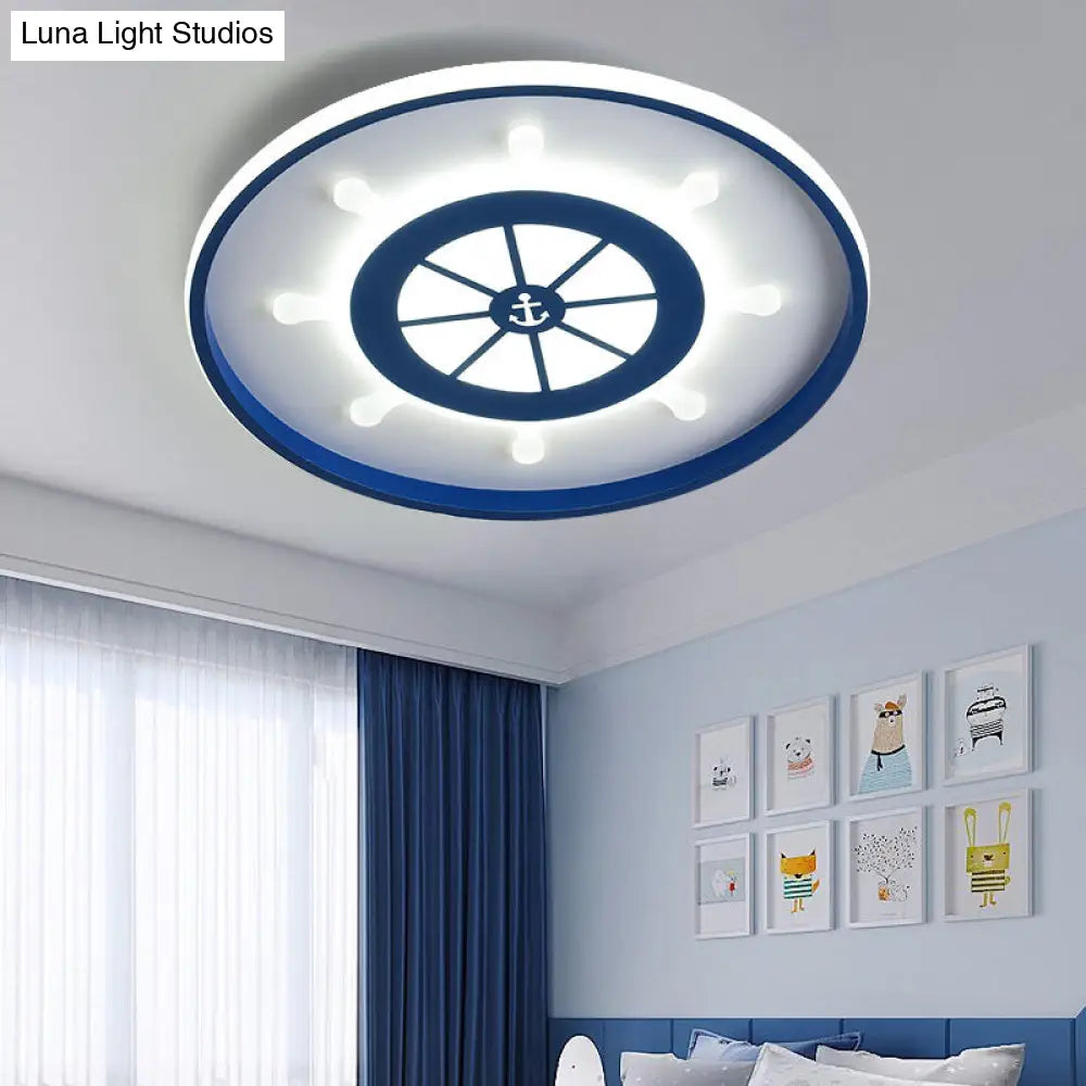 Kids Blue Round Ceiling Light With Rudder Design And Led Acrylic - 18/23.5 Wide In Warm/White / 18