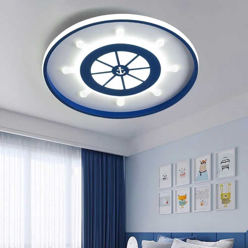 Kid’s Blue Round Ceiling Light With Rudder Design And Led Acrylic - 18’/23.5’ Wide In