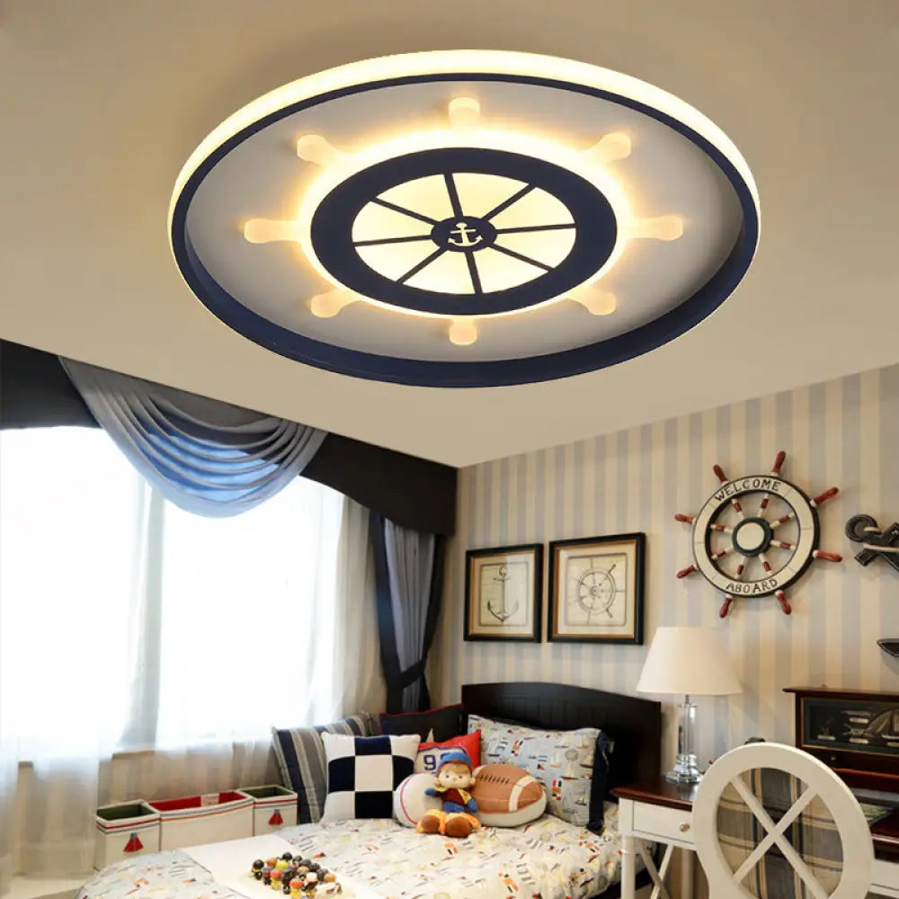 Kid’s Blue Round Ceiling Light With Rudder Design And Led Acrylic - 18’/23.5’ Wide In