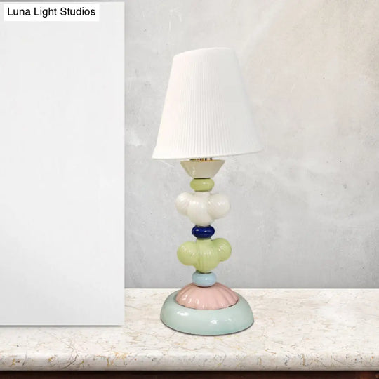 Kids Book Light - Fabric Conical Table Lamp With Ceramic Base (White)