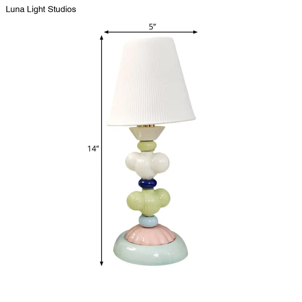 Kids Book Light - Fabric Conical Table Lamp With Ceramic Base (White)