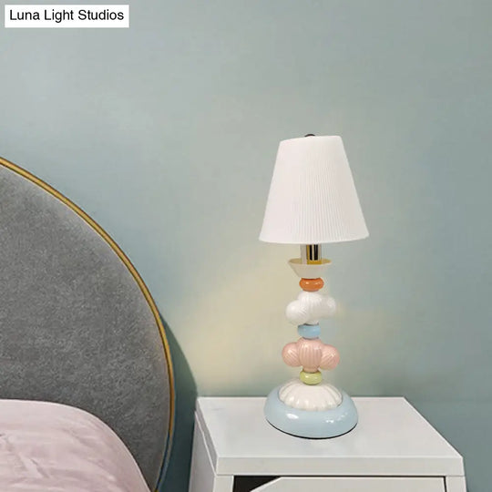 Kids Book Light - Fabric Conical Table Lamp With Ceramic Base (White)