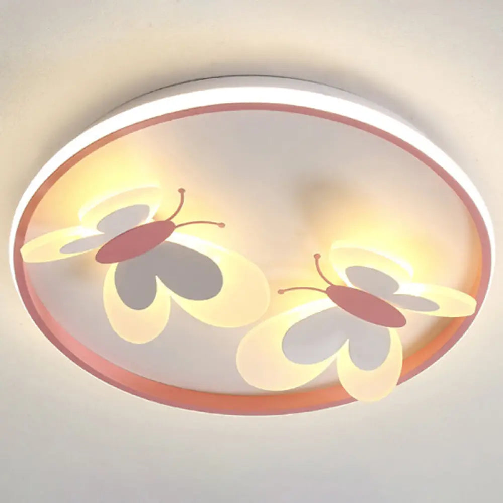 Kid’s Butterfly Acrylic Flush Mount Ceiling Light For Bedroom 2 / Pink Warm