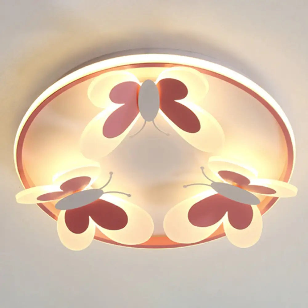 Kid’s Butterfly Acrylic Flush Mount Ceiling Light For Bedroom 3 / Pink Warm