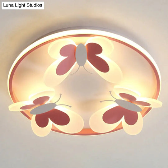 Kids Butterfly Acrylic Flush Mount Ceiling Light For Bedroom 3 / Pink Warm