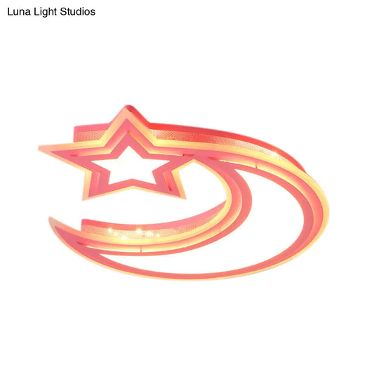 Kids’ Cartoon Acrylic Led Flush Ceiling Light - Crescent And Star Design For Bedroom