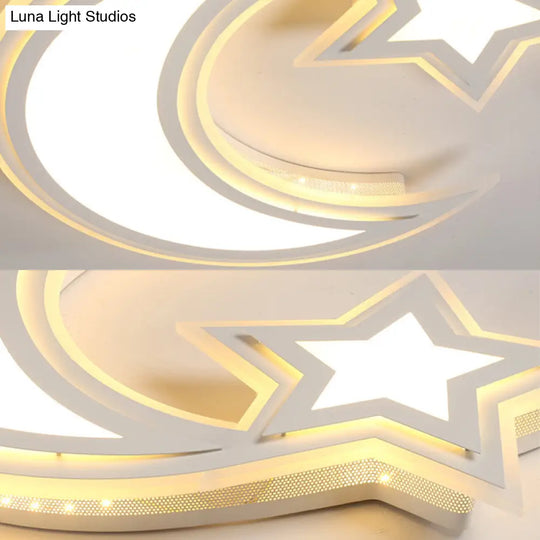 Kids’ Cartoon Acrylic Led Flush Ceiling Light - Crescent And Star Design For Bedroom