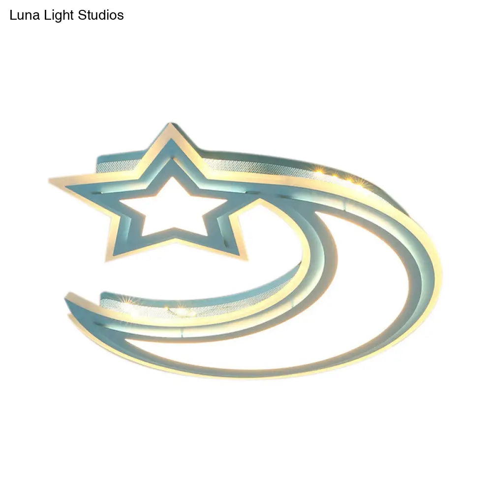 Kids Cartoon Acrylic Led Flush Ceiling Light - Crescent And Star Design For Bedroom