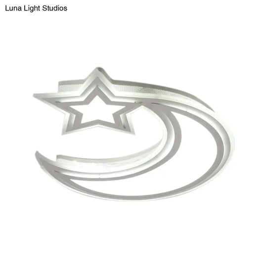 Kids’ Cartoon Acrylic Led Flush Ceiling Light - Crescent And Star Design For Bedroom