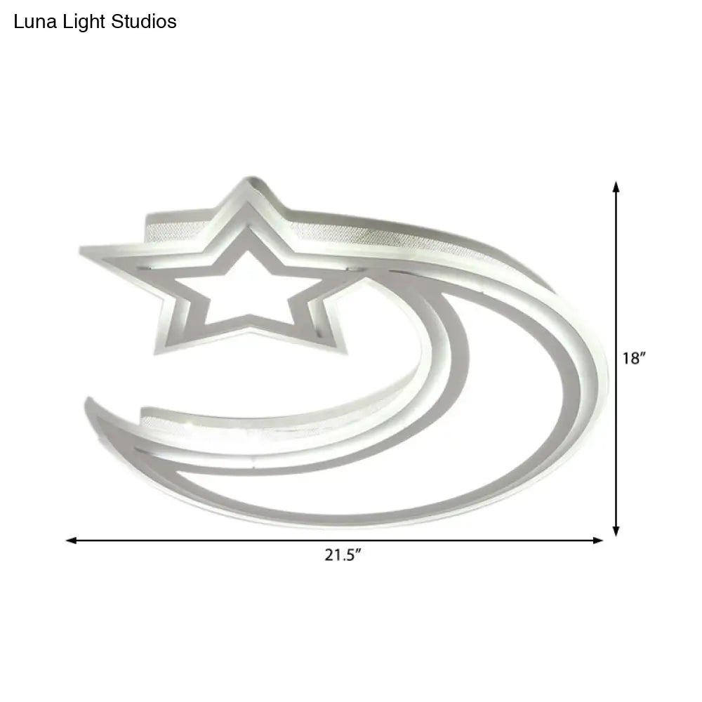 Kids Cartoon Acrylic Led Flush Ceiling Light - Crescent And Star Design For Bedroom