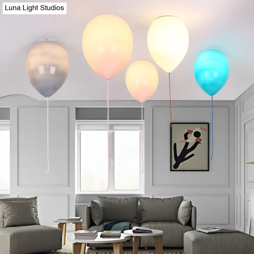 Kid’s Cartoon Balloon Glass Flush Mount Ceiling Light Fixture For Bedroom