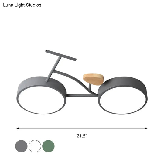 Kids Cartoon Bicycle Led Ceiling Lamp - Grey/White/Green Warm/White Light Semi Flush Mount For