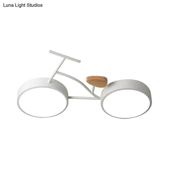 Kids Cartoon Bicycle Led Ceiling Lamp - Grey/White/Green Warm/White Light Semi Flush Mount For