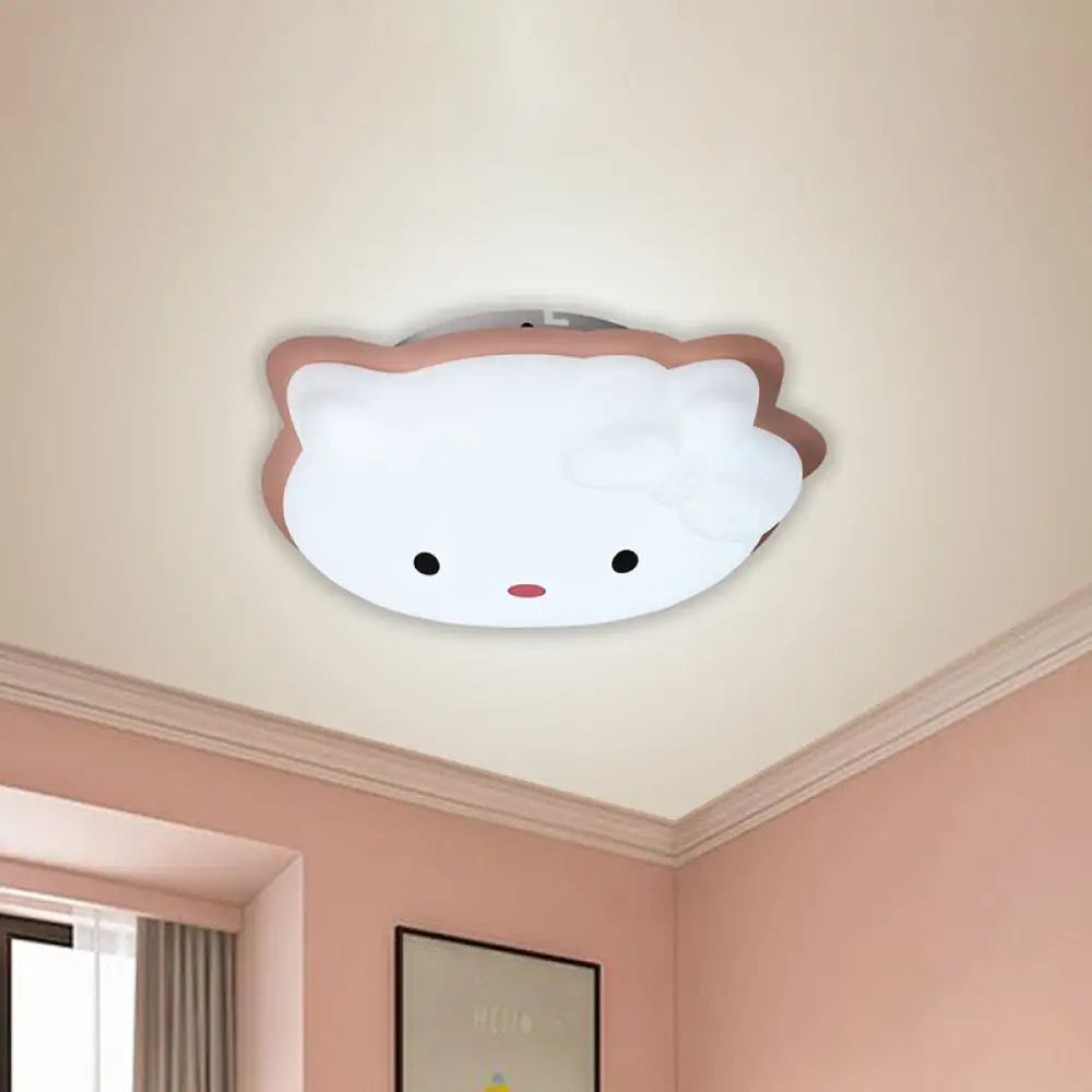 Kids’ Cartoon Cat Led Flush Mount Light Fixture For Pink/Blue Bedroom Décor Pink