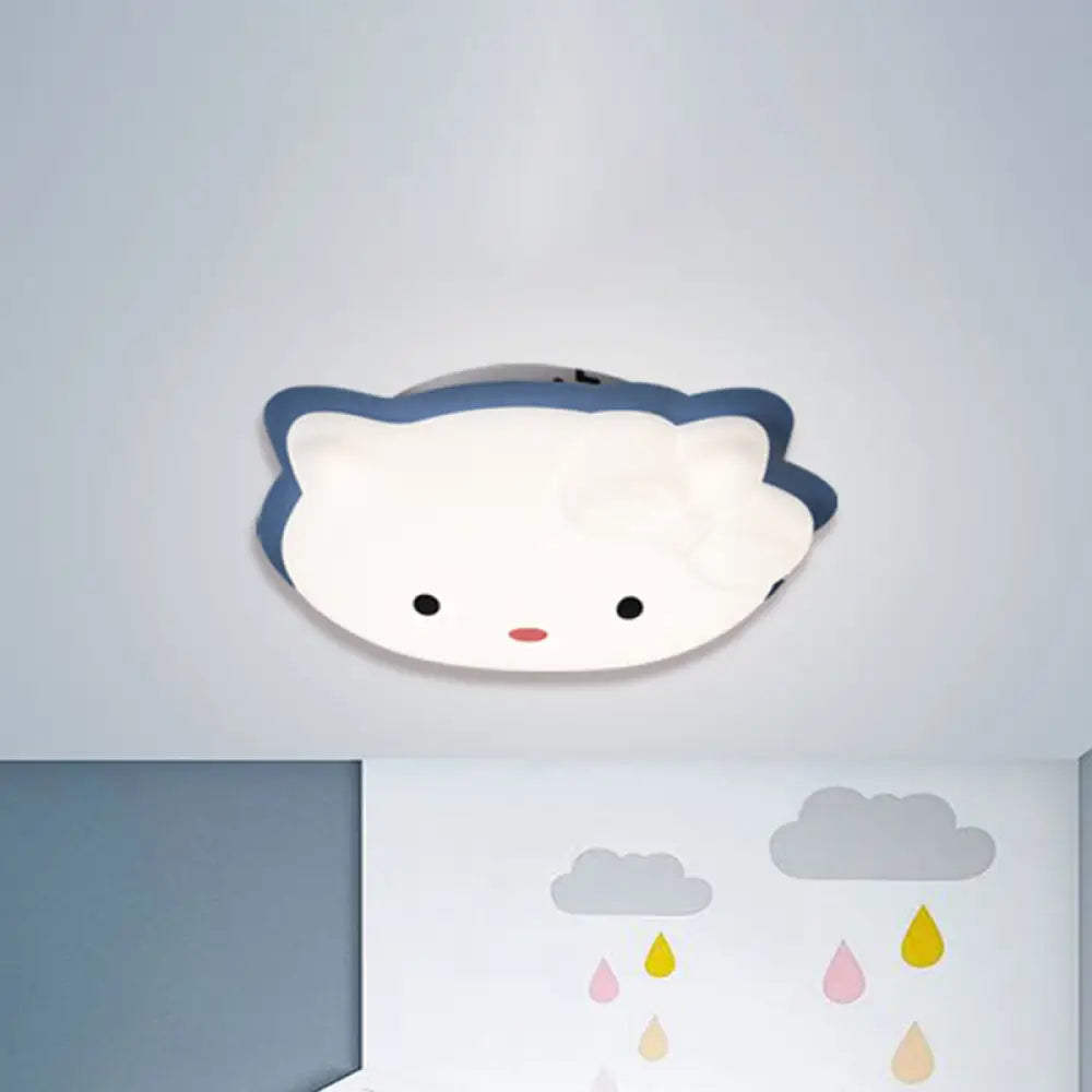 Kids’ Cartoon Cat Led Flush Mount Light Fixture For Pink/Blue Bedroom Décor Blue