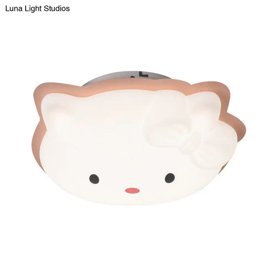 Kids Cartoon Cat Led Flush Mount Light Fixture For Pink/Blue Bedroom Décor