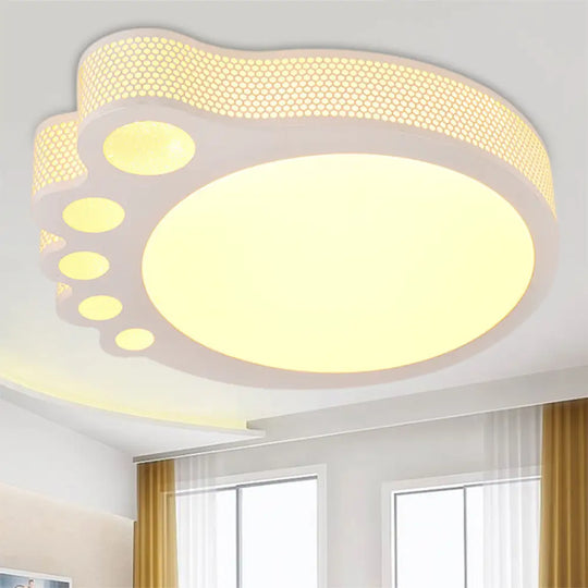 Kid’s Cartoon Ceiling Light - White Acrylic Flush Mount Foot Shaped Design / 12’ Third Gear