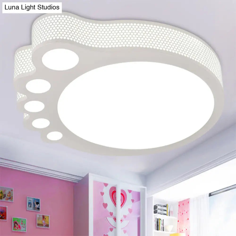 Kids Cartoon Ceiling Light - White Acrylic Flush Mount Foot Shaped Design / 12