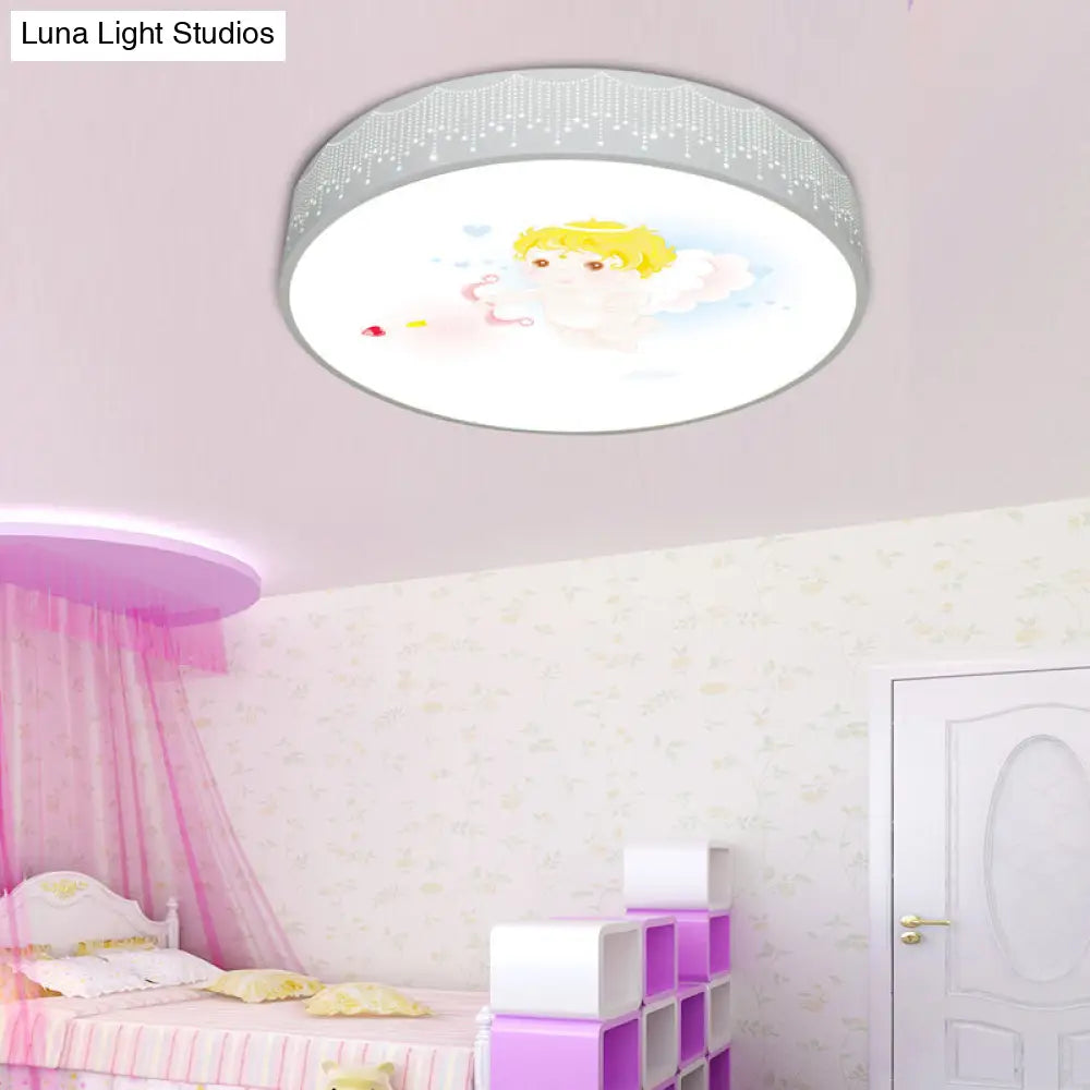 Kids Cartoon Circle Ceiling Light - Flush Acrylic Fixture White / B